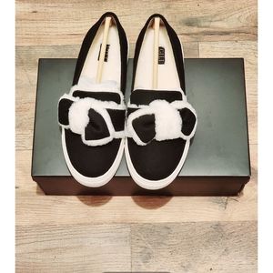 GILI FAUX FUR TRIMMED SLIP ONS (NWT)
